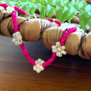 Boho Happy Daisy Bracelet-Fuschia+White